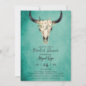 Boho Floral Cow Skull auf Türkis Brautparty Einladung (Vorderseite)
