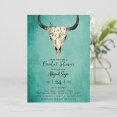 Boho Floral Cow Skull auf Türkis Brautparty Einladung (Stehend Vorderseite)