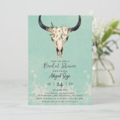 Boho Floral Cow Skull auf Türkis Brautparty Einladung (Stehend Vorderseite)