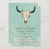 Boho Floral Cow Skull auf Türkishochzeit Einladung (Vorne/Hinten)