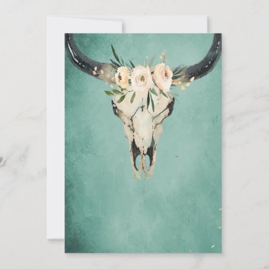 Boho Floral Cow Skull auf Türkishochzeit Einladung (Rückseite)
