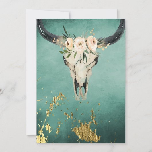 Boho Floral Cow Skull auf Türkishochzeit Einladung (Rückseite)