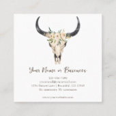 Boho Floral Cow Skull auf Weiß Quadratische Visitenkarte (Rückseite)