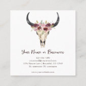 Boho Floral Cow Skull auf Weiß Quadratische Visitenkarte (Rückseite)