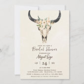 Boho Floral Cow Skull Brown Creme Brautparty Einladung (Vorderseite)