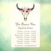 Boho Floral Cow Skull Business Store Stunden Fensteraufkleber (Blatt 3)