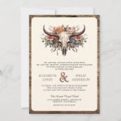 Boho Floral Cow Skull Western Einladung Hochzeit (Vorderseite)