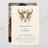 Boho Floral Cow Skull Western Foto Save the Date Einladung (Vorne/Hinten)