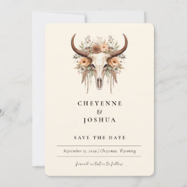 Boho Floral Cow Skull Western Foto Save the Date Einladung
