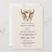Boho Floral Cow Skull Western QR Code Wedding Einladung (Vorderseite)