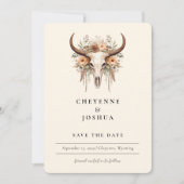 Boho Floral Cow Skull Western Save the Date Einladung (Vorderseite)
