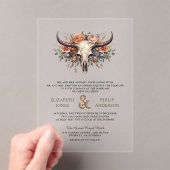 Boho Floral Cow Skull Western Wedding Acryleinladungen (Insitu (Handheld))