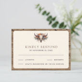 Boho Floral Cow Skull Western Wedding RSVP Karte (Stehend Vorderseite)