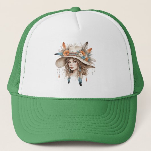 Boho Floral Cowgirl Hat – Women’s Style Truckerkappe (Vorderseite)