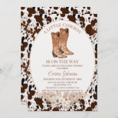 Boho Floral Cowhide Cowboy Boots Babydusche Einladung (Vorne/Hinten)