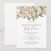 Boho Floral Cream White Baby Dusche Einladung (Vorne/Hinten)