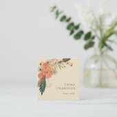 Boho Floral Creme Linen Business Card Quadratische Visitenkarte (Stehend Vorderseite)