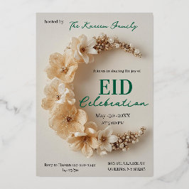 Boho Floral Crescent Eid Party Invitation  Folien Feiertagskarte
