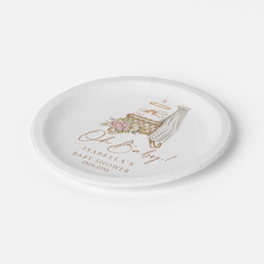 Boho Floral Crib Bassinet Girl Baby Dusche Pappteller (Schrägansicht)