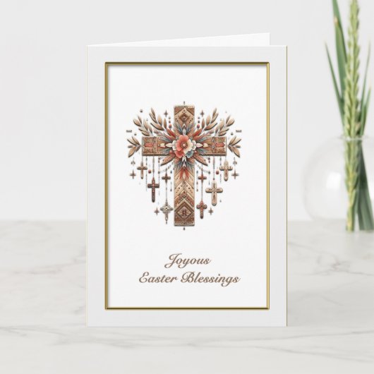 Boho Floral Cross Easter Karte (Vorderseite)