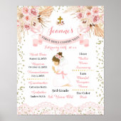 Boho Floral Cross Girl Erster Kommunionszeichen Poster (Vorne)