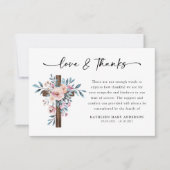 Boho Floral Cross Script Funeral Dankeskarte (Vorderseite)