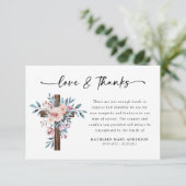 Boho Floral Cross Script Funeral Dankeskarte (Stehend Vorderseite)