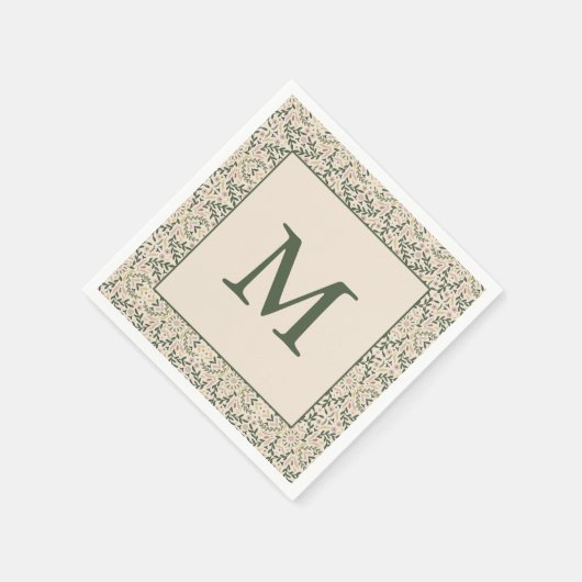 Boho Floral Custom Christmas Holiday Monogram Serviette (Ecke)