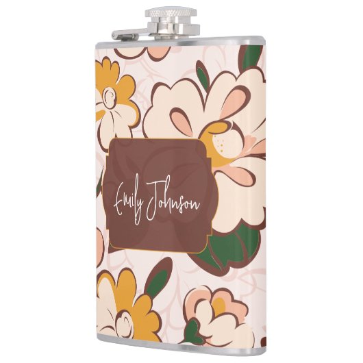 Boho Floral Custom Name Flachmann (Links)