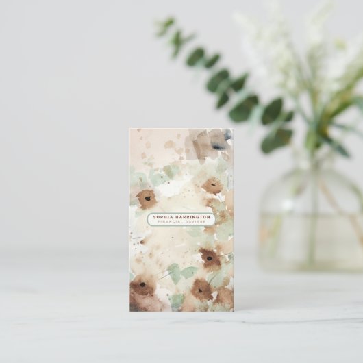 Boho Floral Custom QR Code Scannable Neutral Busi Visitenkarte (Stehend Vorderseite)