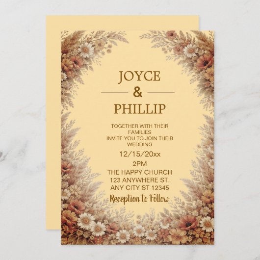 Boho Floral Custom Wedding Invites Cards Einladung (Vorne/Hinten)