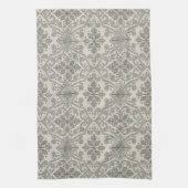 Boho Floral Damask Line Art, Black on Beige Geschirrtuch (Vertikal)