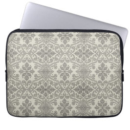 Boho Floral Damask Line Art, Black on Beige Laptopschutzhülle