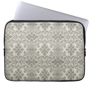 Boho-Floral-Damask-Linienkunst, Schwarz auf Beige Laptopschutzhülle