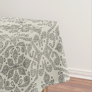 Boho-Floral-Damask-Linienkunst, Schwarz auf Beige Tischdecke