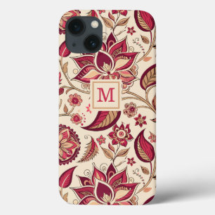 Boho Floral Deep Berry Pink auf Creme Monogram Case-Mate iPhone Hülle