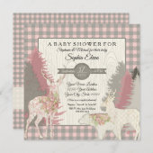 BOHO Floral Deer Bear Wald Wald Kariert Girl Einladung (Vorne/Hinten)