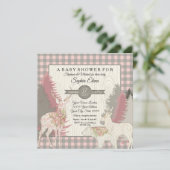 BOHO Floral Deer Bear Wald Wald Kariert Girl Einladung (Stehend Vorderseite)