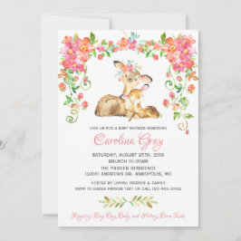 Boho Floral Deer Einladung Pink Baby Dusche