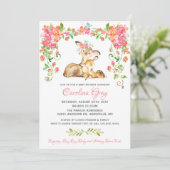 Boho Floral Deer Einladung Pink Baby Dusche (Stehend Vorderseite)