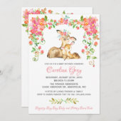 Boho Floral Deer Einladung Pink Baby Dusche (Vorne/Hinten)