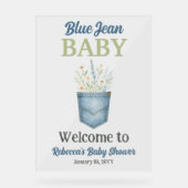 Boho Floral Denim Blue Jean Baby Dusche Willkommen Acrylschild (Vorderseite)