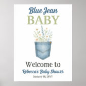 Boho Floral Denim Blue Jean Baby Dusche Willkommen Poster (Vorne)
