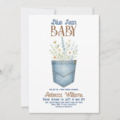 Boho Floral Denim Boy Blue Jean Baby Shower Einladung (Vorderseite)