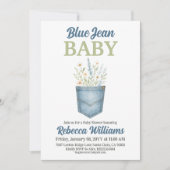 Boho Floral Denim Pocket Blue Jean Baby Shower Einladung (Vorderseite)