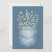Boho Floral Denim Pocket Blue Jean Baby Shower Einladung (Rückseite)