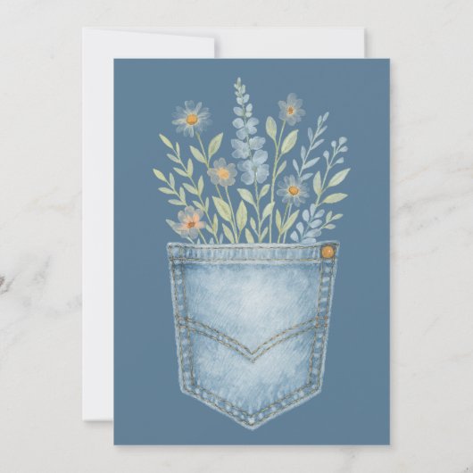 Boho Floral Denim Pocket Blue Jean Baby Shower Einladung (Rückseite)