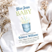 Boho Floral Denim Pocket Blue Jean Baby Shower Einladung