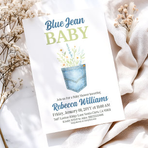 Boho Floral Denim Pocket Blue Jean Baby Shower Einladung
