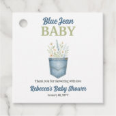 Boho Floral Denim Pocket Blue Jean Baby Shower Geschenkanhänger (Vorderseite)